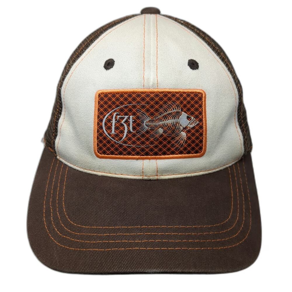 Costa Baseball Cap Brown One Size Fish Skeleton Patch Mesh Back Strapback Hat
